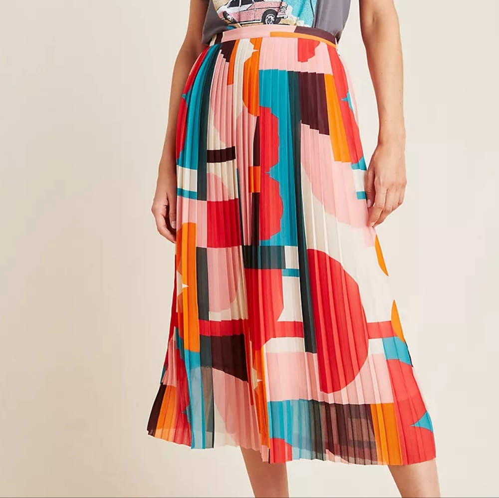 NWT Anthropologie Maeve Aurelia A-Line Printed Pleated Midi Skirt Size 10 /Large